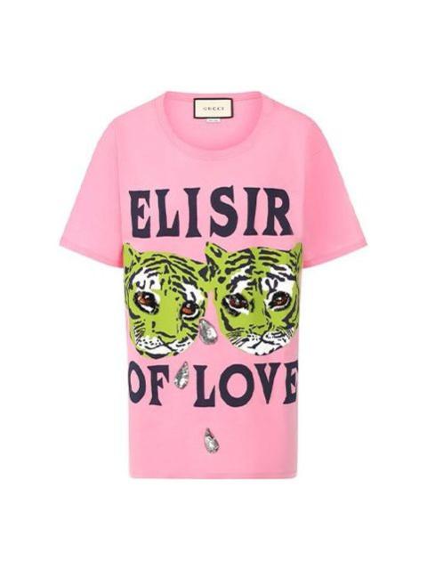 GUCCI (WMNS) Gucci Cotton Tiger Print Short Sleeve Pink 492347-XJBHQ-5901