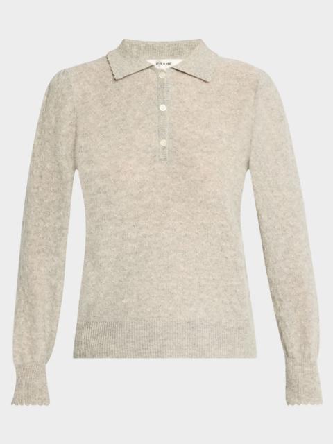 Scalloped Cashmere Polo Sweater