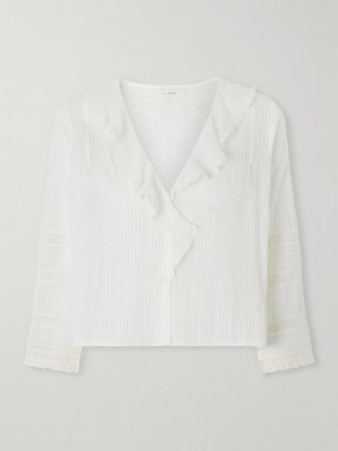 DÔEN Huguette Ruffled Pleated Lace-trimmed Organic Cotton Blouse