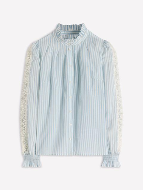 BODEN Lorna Pleated Cotton Top-Blue and Ivory Stripe