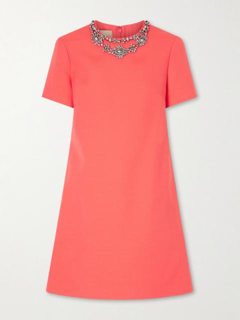 Valentino Crystal-embellished Wool And Silk-blend Crepe Mini Dress