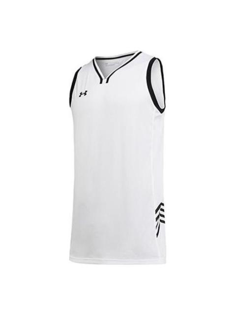 Under Armour Armour 로고 농구 저지 '화이트 블랙' 21500104-100