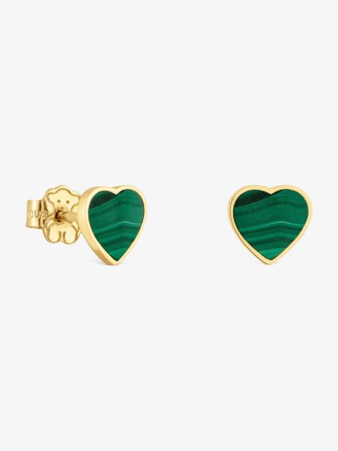 TOUS 14K solid gold Heart earrings with malachite XXS