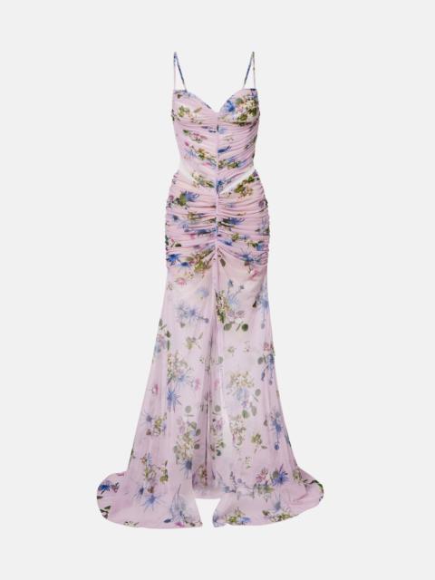 Blumarine Floral ruched sheer gown