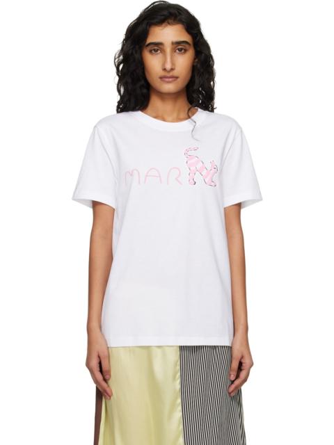 Marni White Marni Logo Flock Fluffy Cat Jersey T-shirt