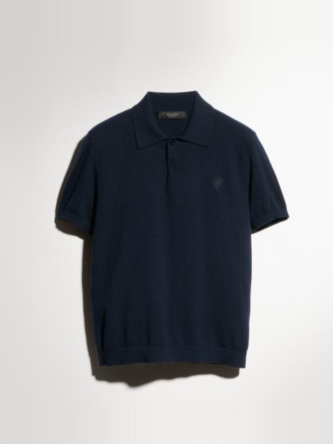 GUCCI Knit cashmere polo shirt with embroidery