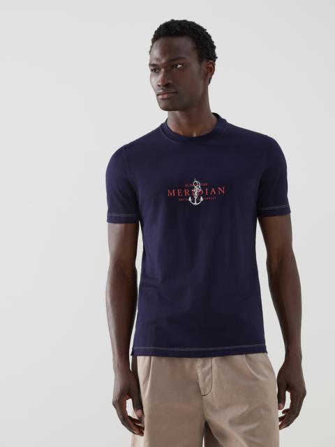 Brunello Cucinelli Cotton jersey slim fit T-shirt with print and contrast stitching