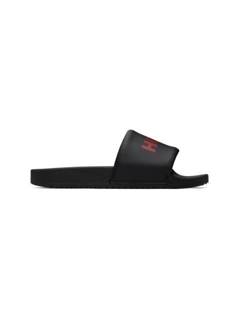 HUGO Black Padded Strap & Contrast Logo Slide Sandals