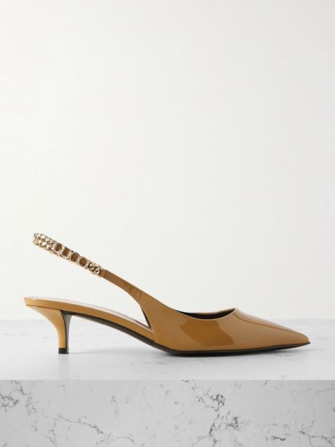 Signoria embellished patent-leather slingback pumps Sand