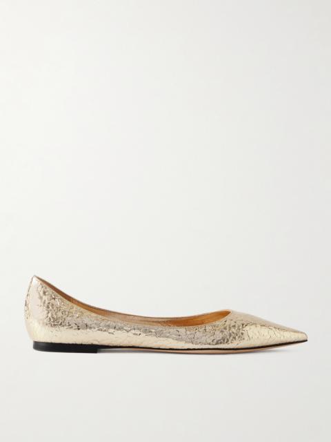 JIMMY CHOO Love Metallic Cracked-leather Ballet Flats