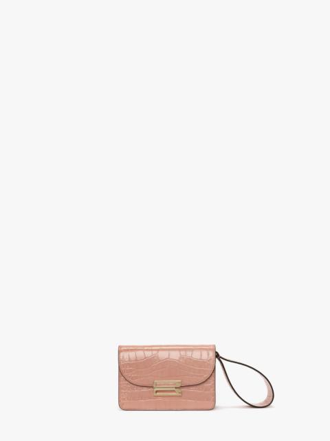 Victoria Beckham Nano Dorian Wristlet In Blush Pink Croc Embossed Leather
