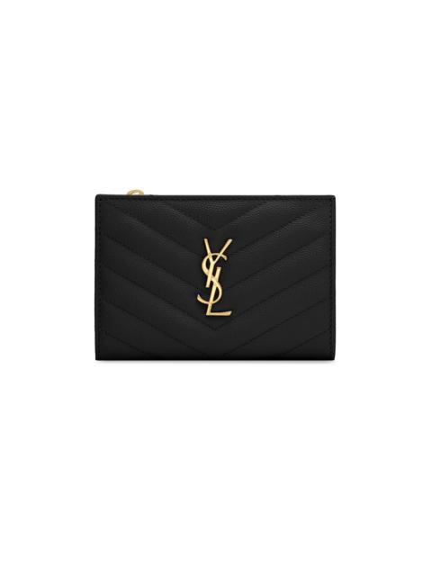 SAINT LAURENT Women's Cassandre Matelasse Fragments Zipped Bi-fold Wallet - Nero Gold