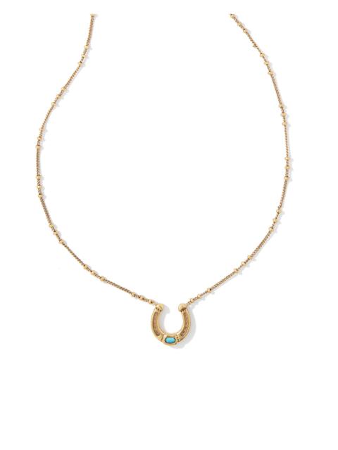 KENDRA SCOTT Noble Vintage Gold Horseshoe Pendant Necklace in Variegated Dark Teal Magnesite