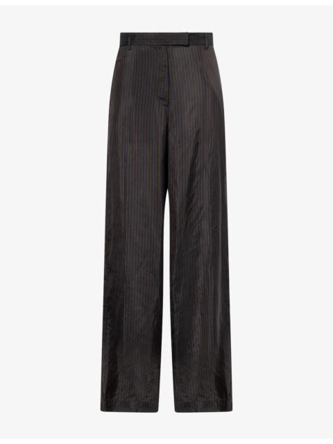 Dries Van Noten Wide-Leg Stripe-Print Cupro Trousers