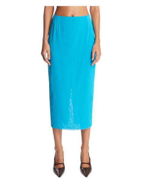 MUGLER Blue Silk Midi Skirt