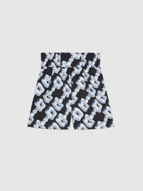 GUCCI 3D glass Horsebit print fabric shorts