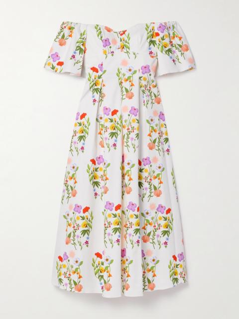 BORGO DE NOR Gracie Off-the-shoulder Pleated Printed Cotton-blend Piqué Dress
