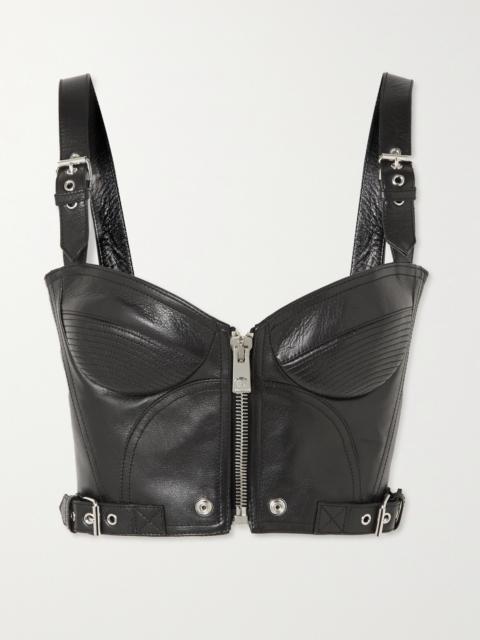 VERSACE Buckled Textured-leather Bralette