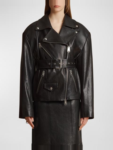 Fabbie Belted Leather Moto Jacket