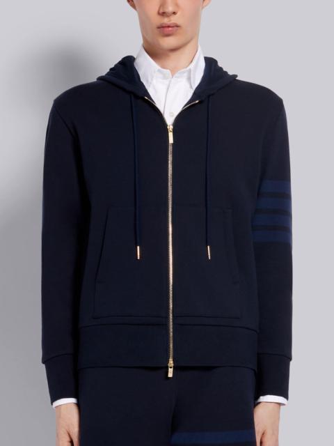 Navy Cotton Loopback Relaxed Fit Tonal 4-Bar Zip-up Hoodie