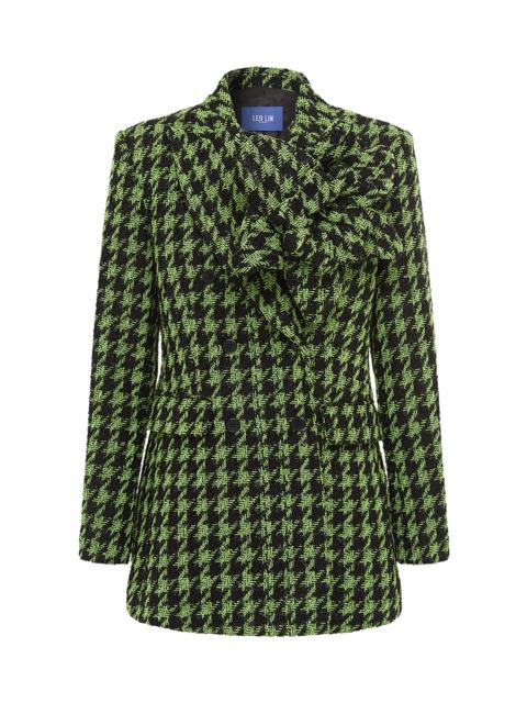 LEO LIN Jazly Houndstooth Tweed Blazer green