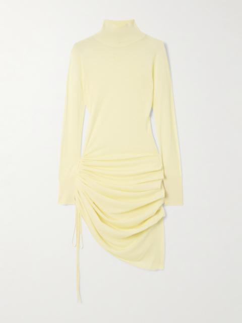 Alaïa Gathered Wool-blend Turtleneck Midi Dress