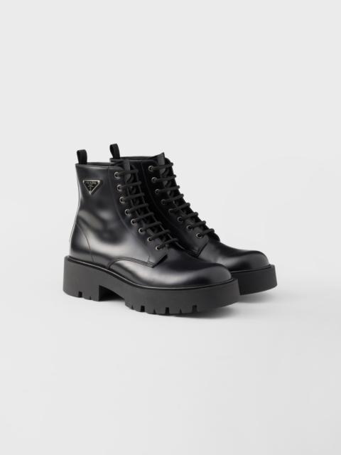 Brushed leather combat boots