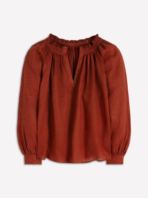 BODEN Serena Pleat Neck Linen Top-Burnt Henna