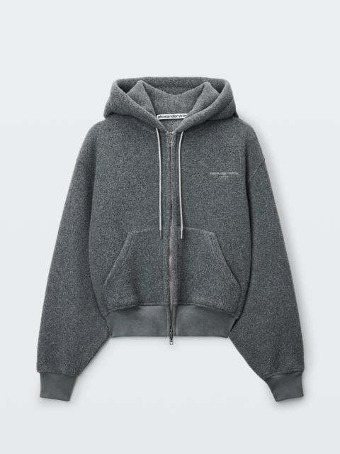 Alexander Wang CRYSTAL DRAWCORD SHRUNKEN ZIP-UP HOODIE