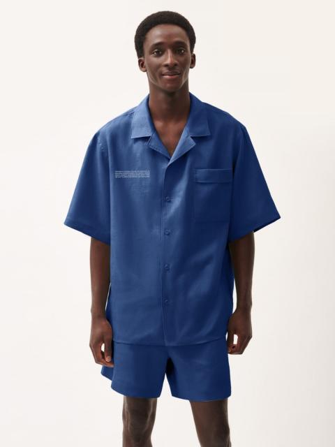 PANGAIA Mens DNA Linen Camp Collar Shirt - Lapis Blue