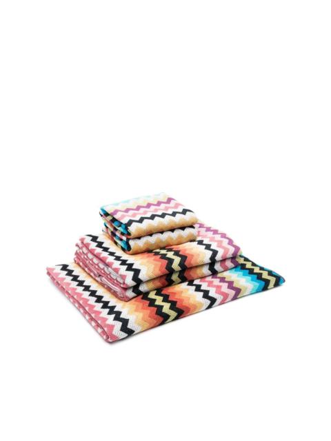 set of five zigzag-print towels