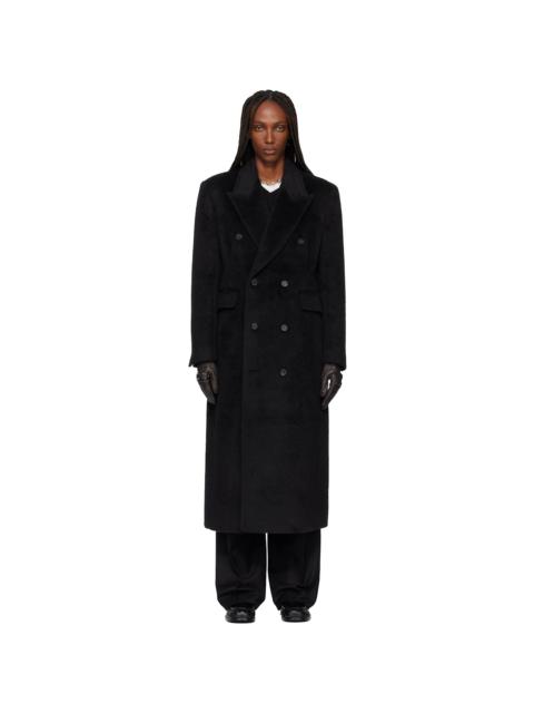 Tonywack Black Wool & Alpaca Fitted Double-Breasted Maxi Coat