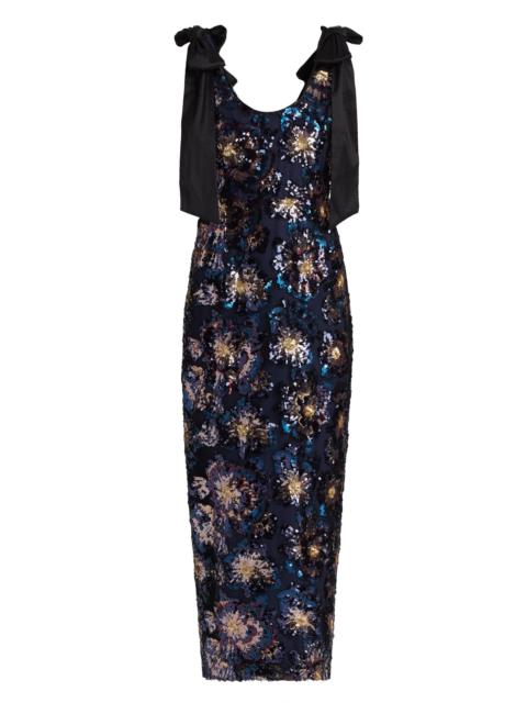 MILLY Women's Kyle Bow-Detail Sequined Column Maxi Dress - Navy Multi