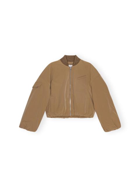 GANNI BROWN LIGHT TWILL OVERSIZED SHORT BOMBER JACKET