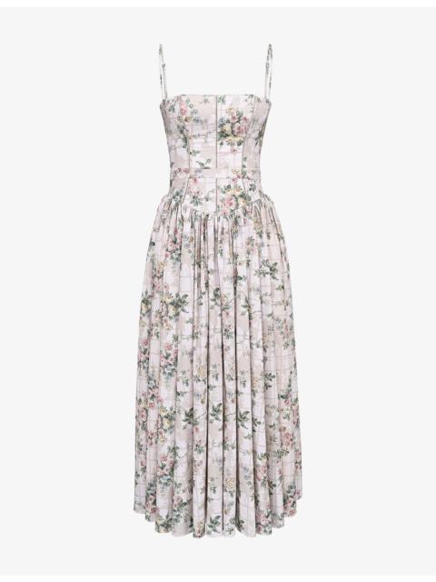 House of CB Ysabella Floral-Print Stretch-Cotton Midi Dress