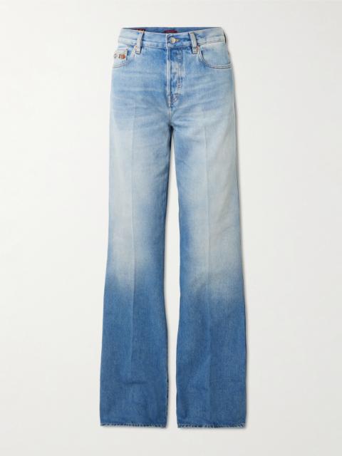 GUCCI Embellished Leather-trimmed Mid-rise Flared Jeans