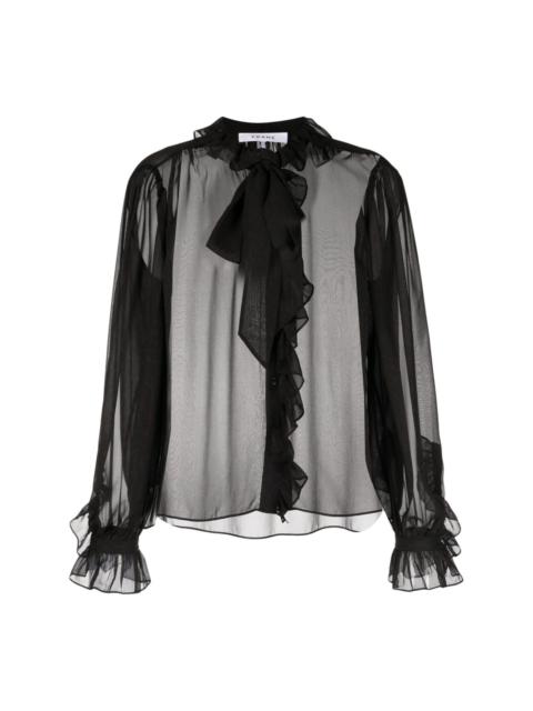 ruffled button-up silk shirt