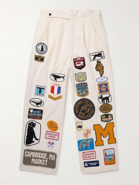 Cambridge McNab Straight-Leg Pleated Appliquéd Cotton-Canvas Trousers