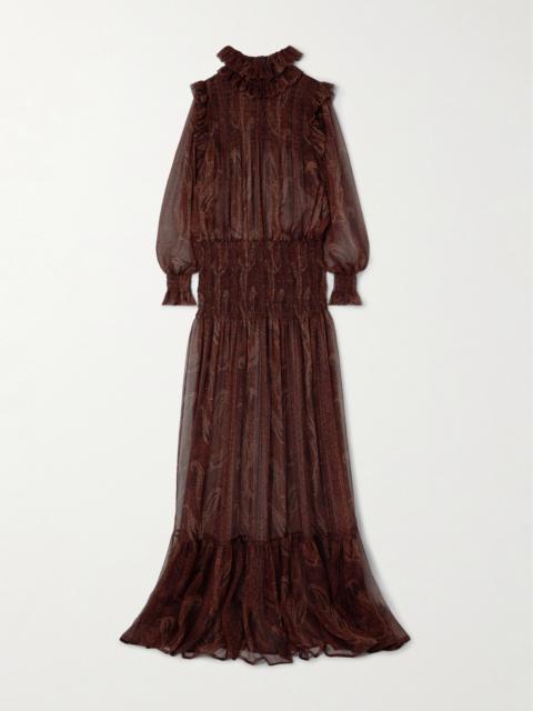 SAINT LAURENT Shirred Paisley-print Silk-chiffon Maxi Dress