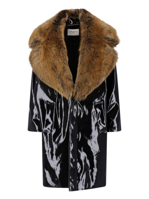 SAINT LAURENT COAT IN COATED CANVAS AND SHEARLING