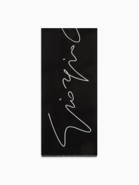GIORGIO ARMANI TWO-TONE WOOL AND SILK SCARF WITH SIGNATURE LOGO