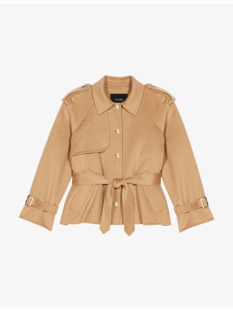 maje Double-Faced Belt-Tie Wool-Blend Jacket