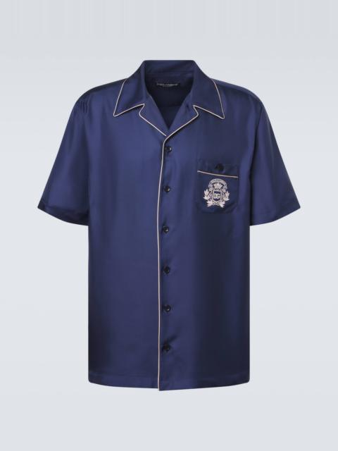 Dolce & Gabbana Logo silk satin bowling shirt