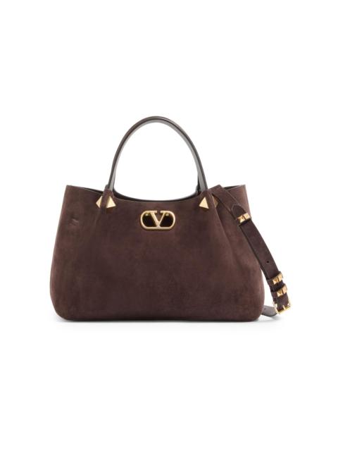 Valentino Women's Small Shopping Bag in Soft Suede - Ebony