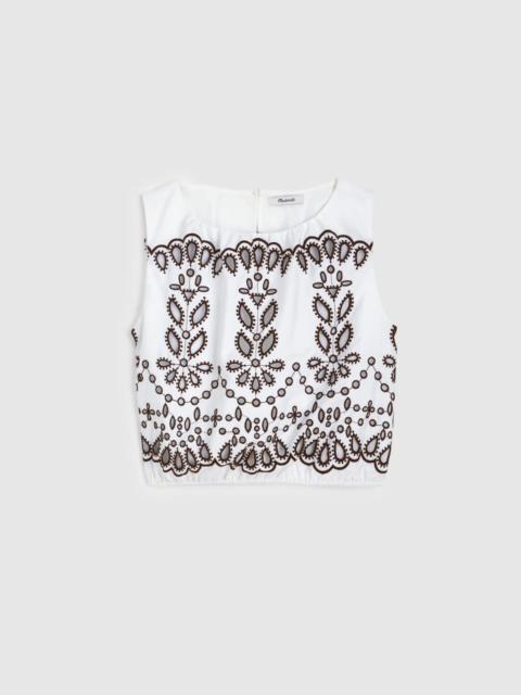 Madewell Embroidered Sleeveless Bubble Top in Poplin