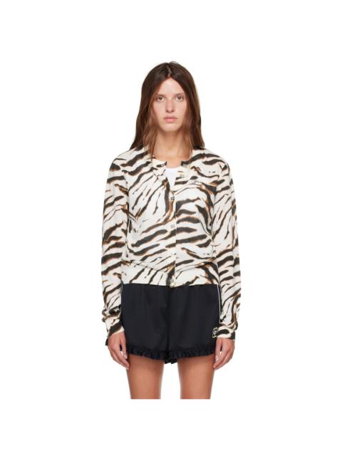 GANNI Off-White Sheer Printed Cotton Cardigan