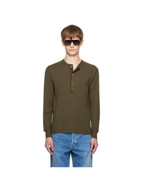 TOM FORD Green Cotton Stretch Rib Henley