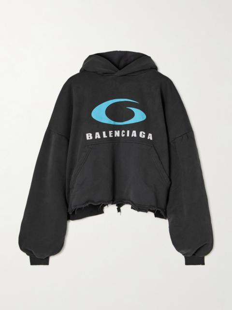 BALENCIAGA Oversized Cropped Distressed Printed Cotton-jersey Hoodie
