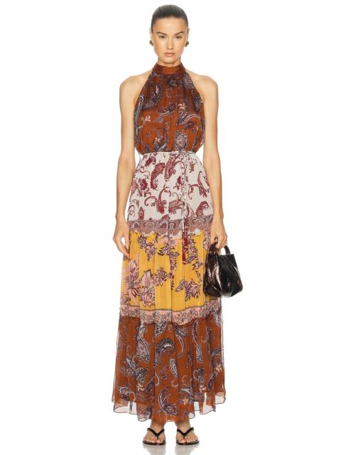 HEMANT & NANDITA Halter Neck Tiered Maxi Dress