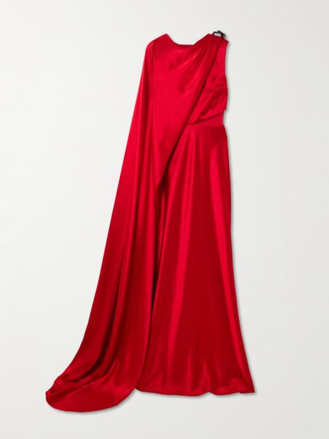 SALONI Phoenix Cape-effect Crystal-embellished Draped Satin Gown